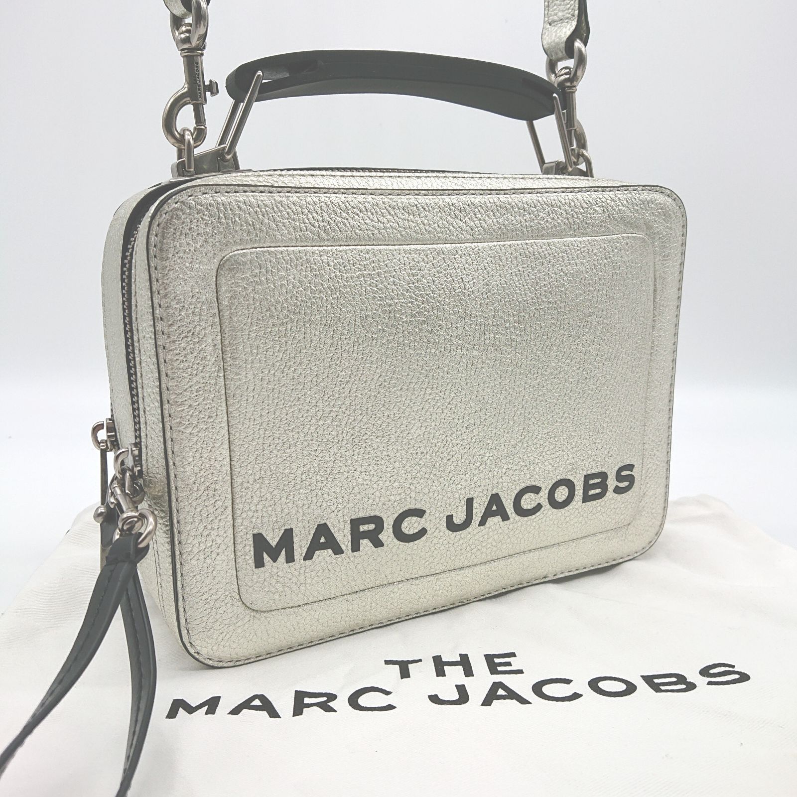 MARC JACOBS マークジェイコブス THE BOX 2way ハンドバッグ ショルダーバッグ シルバー レザー  レディース メンズ