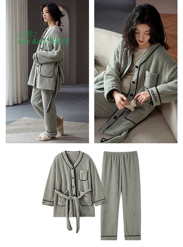 パジャマ 上下セット ルームウェア 前開き レディース かわいい 裏起毛 あったかい 厚手 大きいサイズ 秋冬 ゆったり 部屋着 着る毛布 kni4a573658 DECORATOM_COM_BR