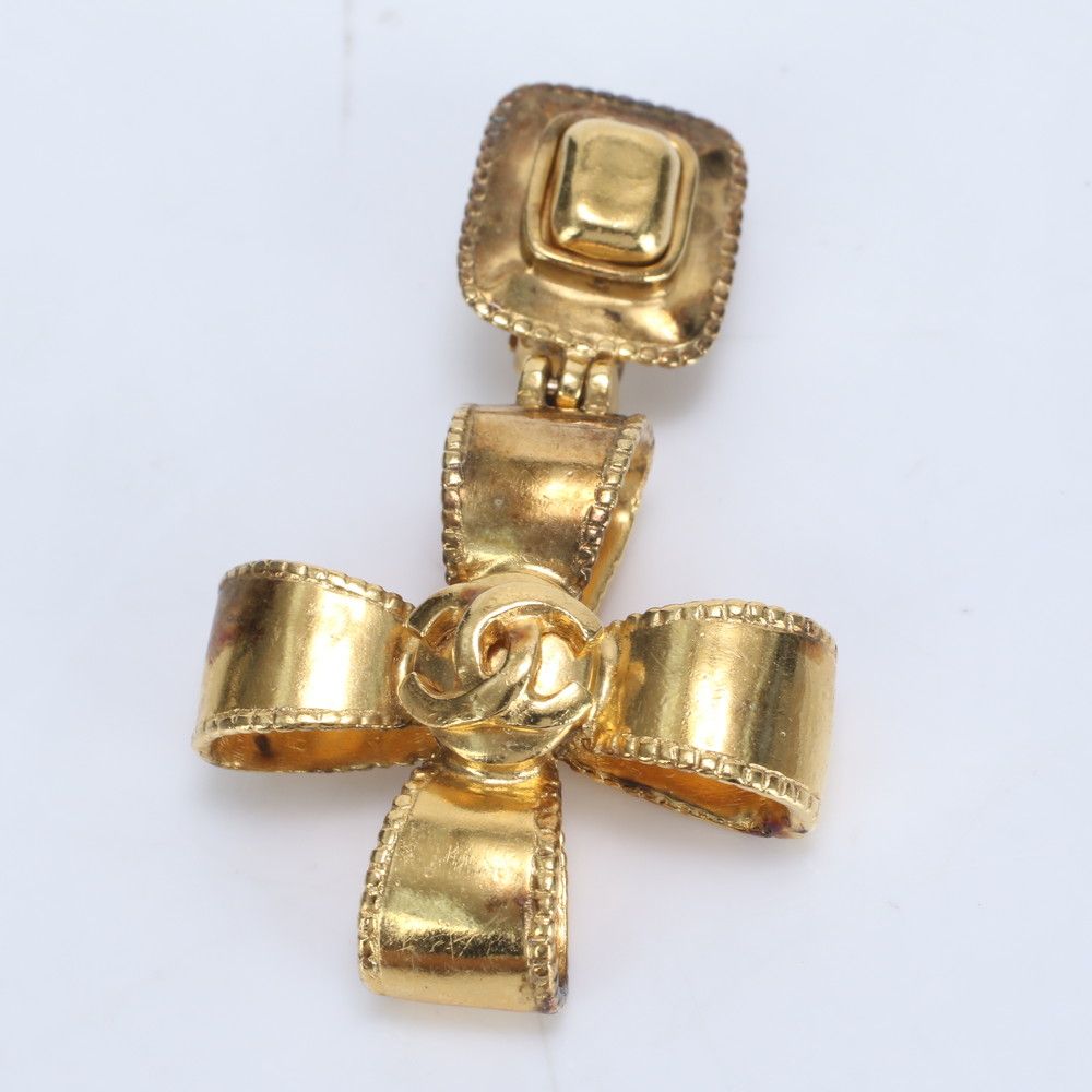 美品 ヴィンテージ シャネル ココマーク リボンクロス イヤリング  