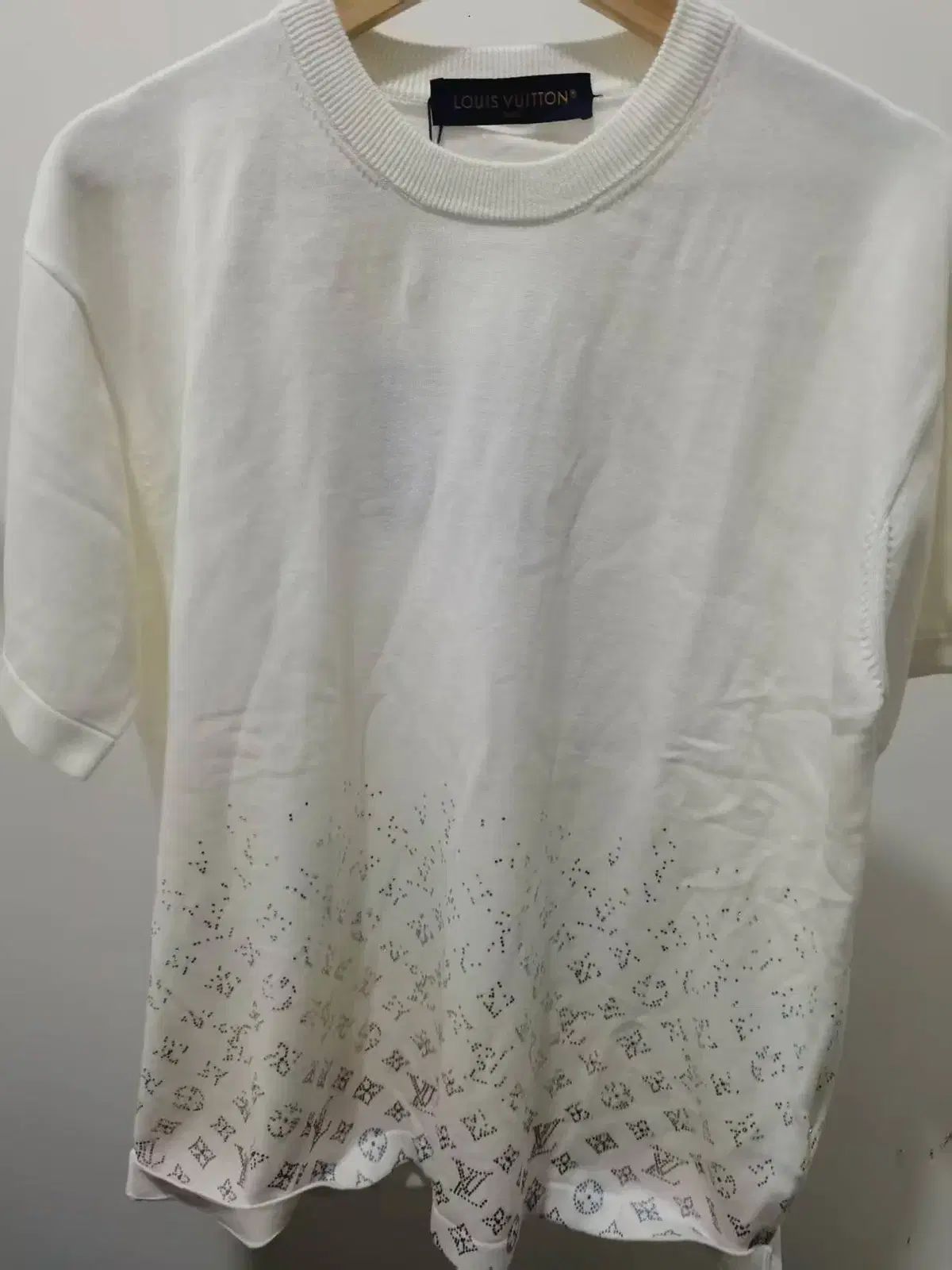 E-苦味 メンズ モノグラム グラデーション 半袖 Tシャツ 白 S サイズ