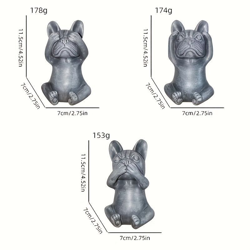  置物 樹脂 フレンチブルドッグ 見ない 聞かない 言わない 見ざる 言わざる 聞かざる 犬の彫刻 キュート 面白い デスク 庭園 芝生 1個 ウォールラック 置物 インテリア小物