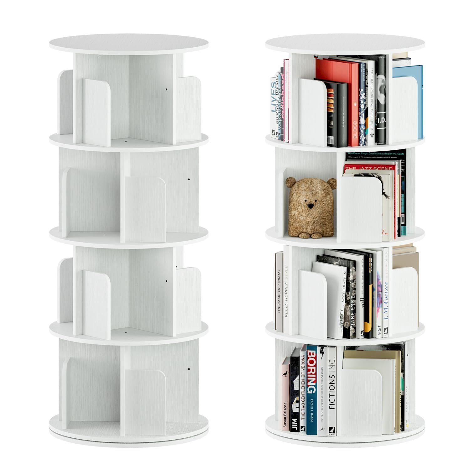 ホワイト 4段 本棚 回転式本棚 大容量 直径46CM A4紙が入る高さ 絵本棚 特価商品】APPOLYN本棚 回転式本棚 4段 直径40CM*高さ128CM A4