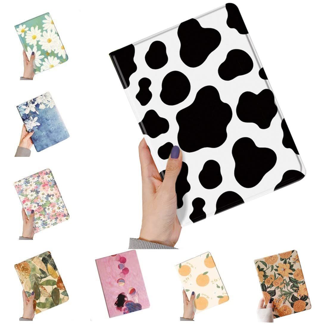 可愛い iPad 第９/ 第８/ 第７世代 10.2インチ ケース 乳牛 カバー ペンホルダー付き Apple Pencil 収納 女性 人気 アイパッド 保護ケース オリジナル 印刷 お洒落 ブック式 (柄S)