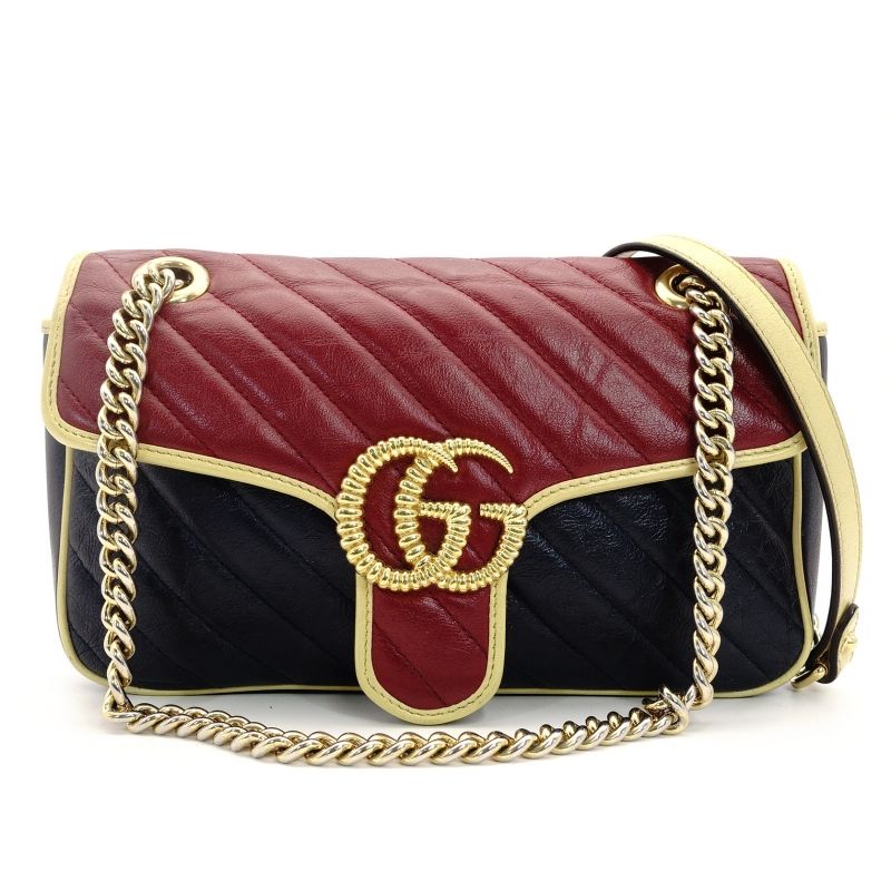 グッチ GUCCI GGマーモント チェーン ショルダーバッグ レザー レッド×ネイビー クロスボディ 7-8-177