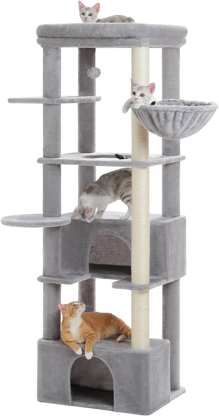 PAWZ Road 在庫一掃 キャットタワー 大型猫用 スリム 猫タワー 多頭飼い 大型 据え置き 省スペース ハンモック 人気 おしゃれ かわいい シンプル おもちゃ 運動不足 安定 頑丈 - グレー 170cm