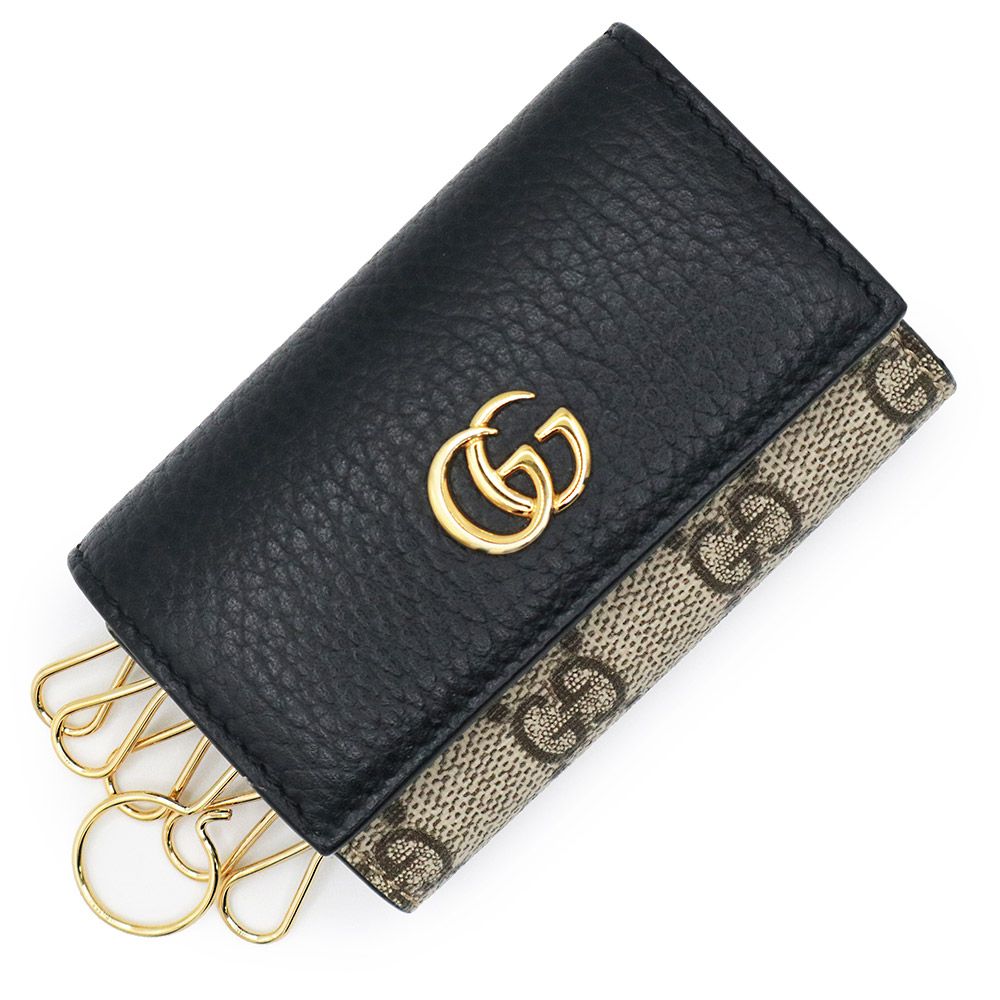 グッチ GGマーモント ダブルG バイ 6連 キーケース GGスプリームキャンバス レザー ベージュ ブラック 黒 ゴールド金具 456118 GUCCI