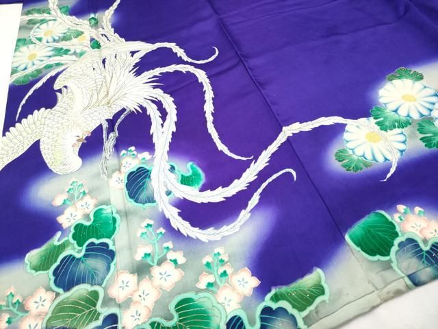 (あ850)アンティーク振袖㊗️幾何学模様 金駒刺繍の鳳凰✨️③点セット 平和屋着物□極上 アンティーク 大正ロマン 中国三大刺繍 相良