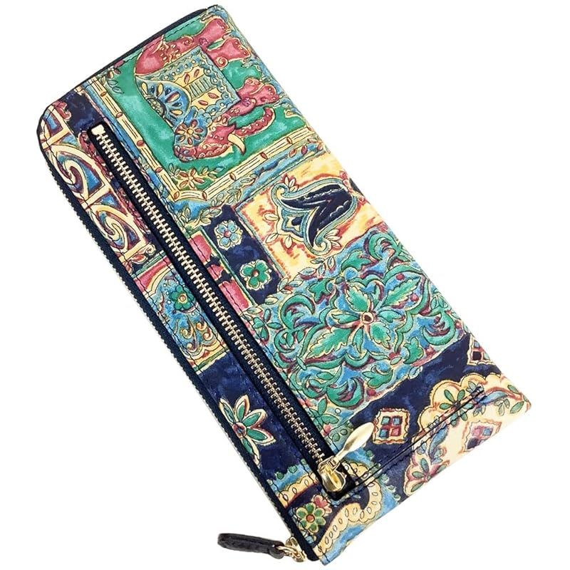 新着商品 HARUBE 京都 浪速屋 本革 友禅染 薄型 L字ファスナー 長財布 レディース 牛革 工芸 インド風 ゾウ タイル 81-284 たとかーふ ゾウ柄 コン