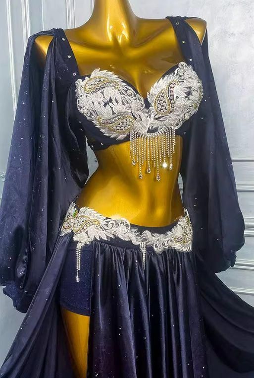 ベリーダンス オリエンタル衣装 ネイビー 刺繍 ブラ スカート オーダー