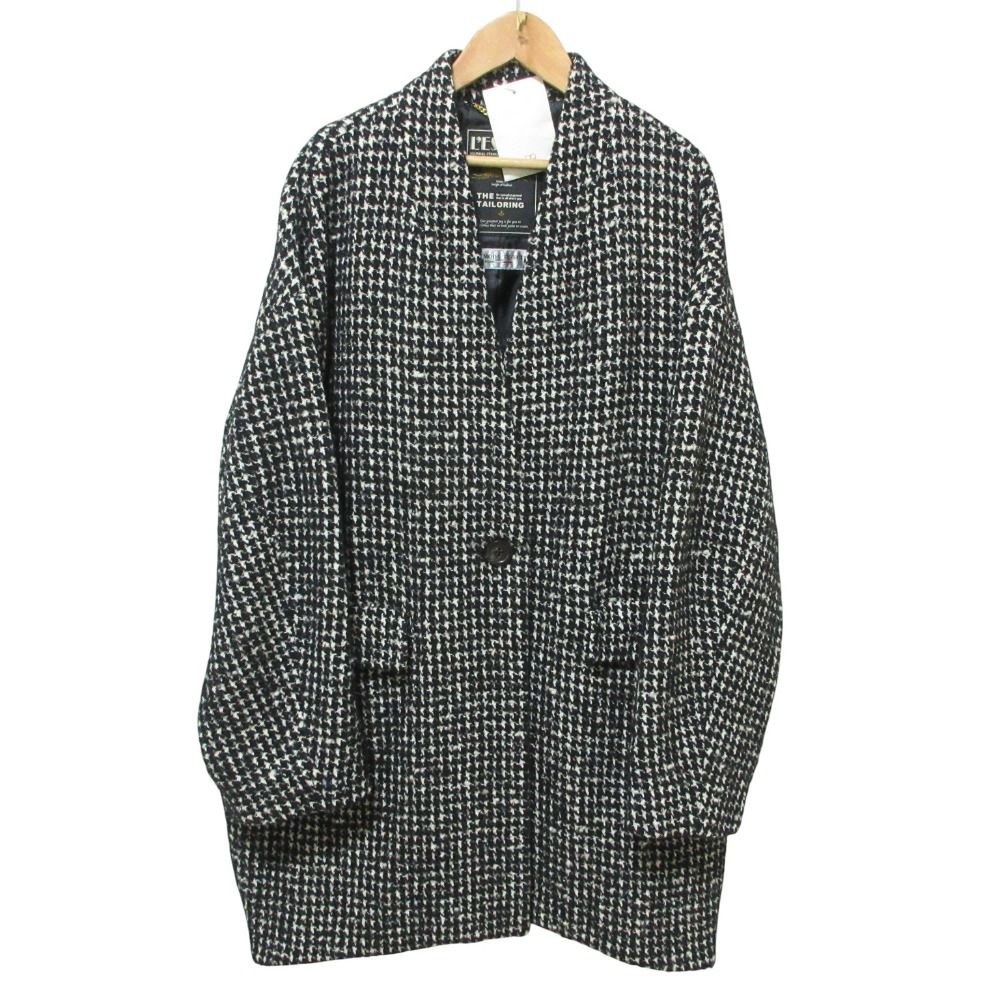 JOURNAL STANDARD L ESSAGE ジャーナル レサージュ 千鳥柄 コクーンショートコート サイズF ブラック ホワイト レディース 古着