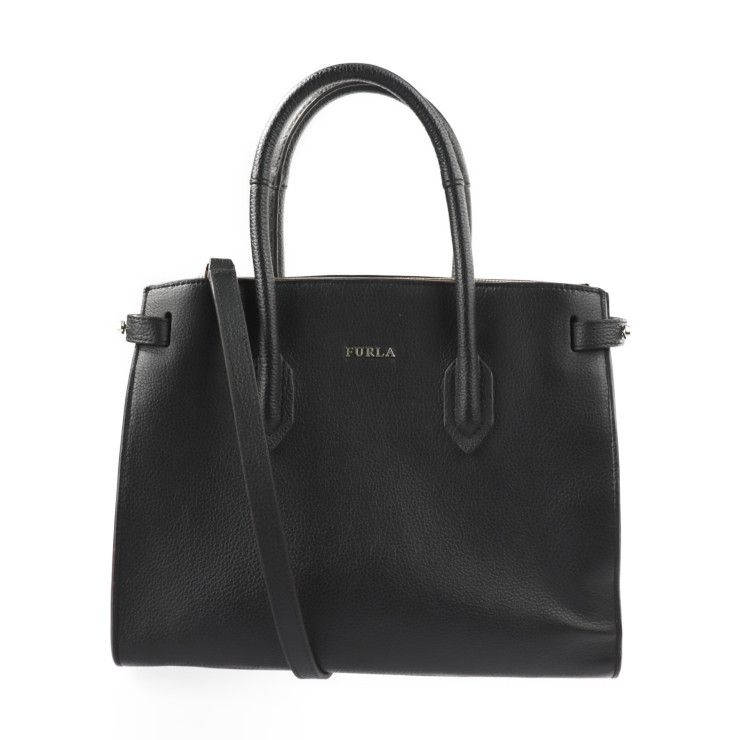 Furla フルラ ハンドバッグ レザー ブラック ゴールド金具 PIN Tote S