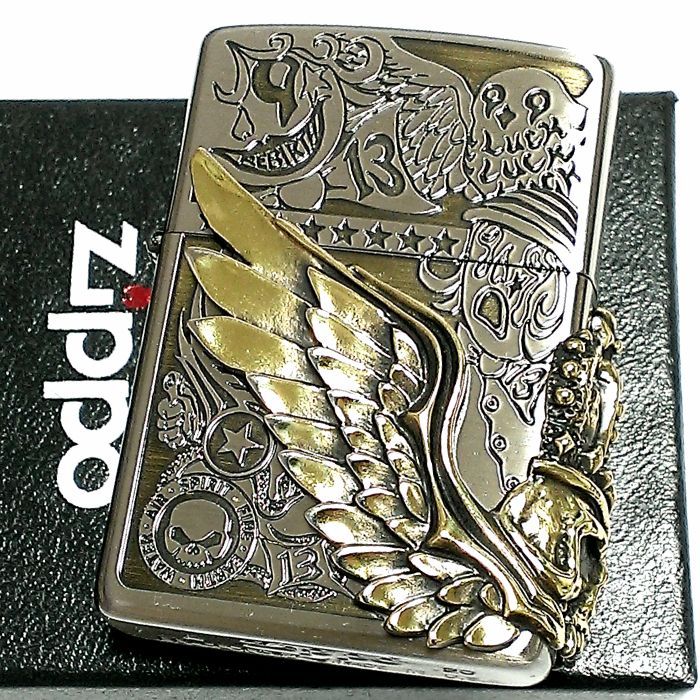 ZIPPO ライター Fortune head ジッポ スカル3面メタル ふくろう 