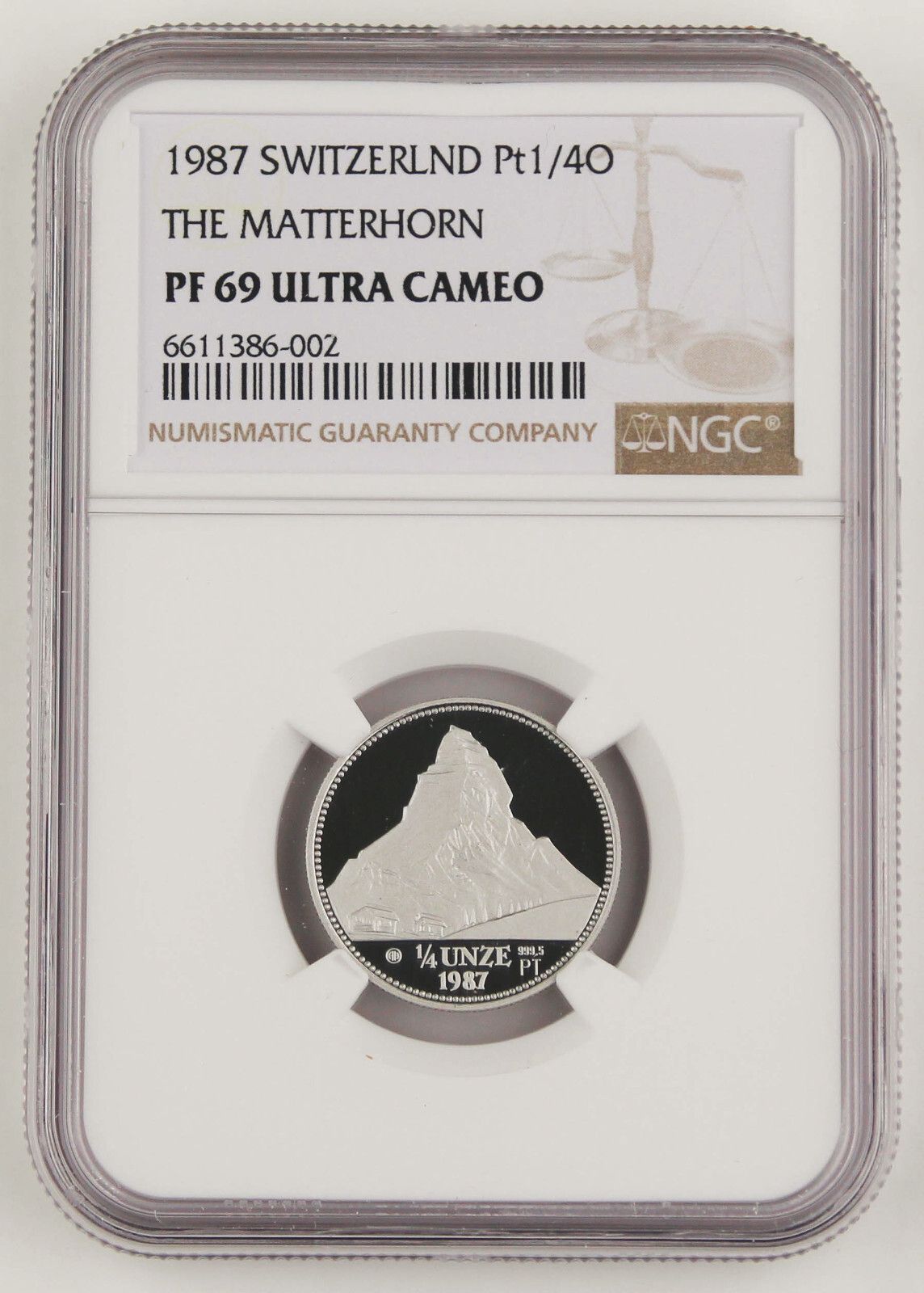 Switzerland 1987 1|4 Oz Platinum Proof Coin The Matterhorn NGC PF69 Ultra Cameo