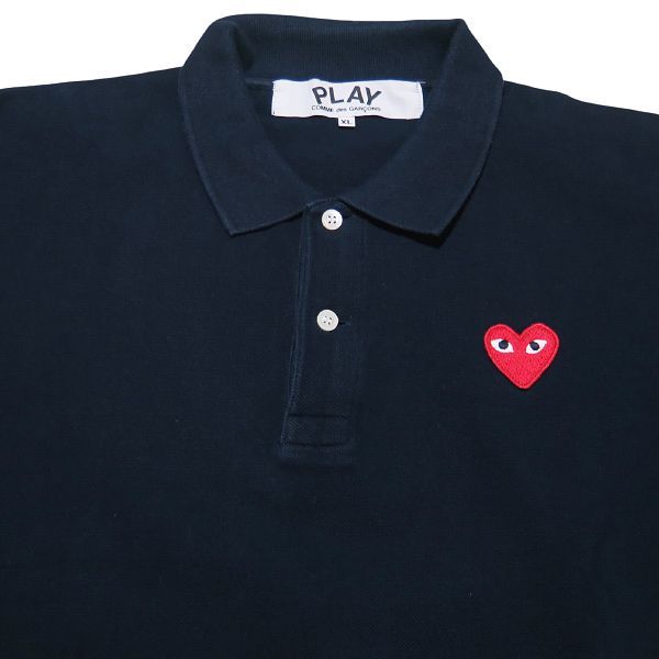 プレイ コムデギャルソン ハートロゴ入りポロシャツ S 紺色 ネイビー マーク緑 PLAY COMME des GARCONS プレイ コムデギャルソン HEART POLO