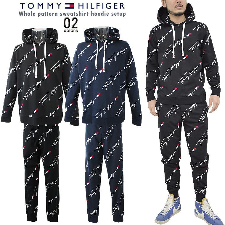 TOMMY HILFIGERトミーヒルフィガー総柄ロゴセットアップ海外限定BLK