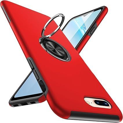 iPhone8 plus ケースiPhone7 plus ケースリング 耐衝撃 カバー 薄型 tpu 衝撃吸収 指紋防止TPU+PC材質 車載ホルダー対応 滑り止め 落下防止 リング付き スタンド機能 傷つけ防止 全面保護 一体型 カバ