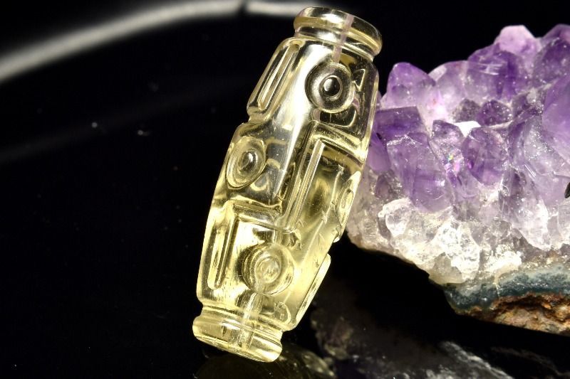 最高級 リビアングラス 天珠ビーズ 九眼天珠 2 レモンイエロー