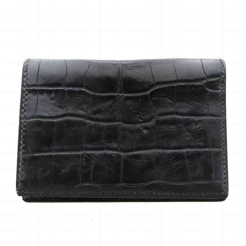 エルメス HERMES アリゲーター カードケース 名刺入れ □H刻印 黒