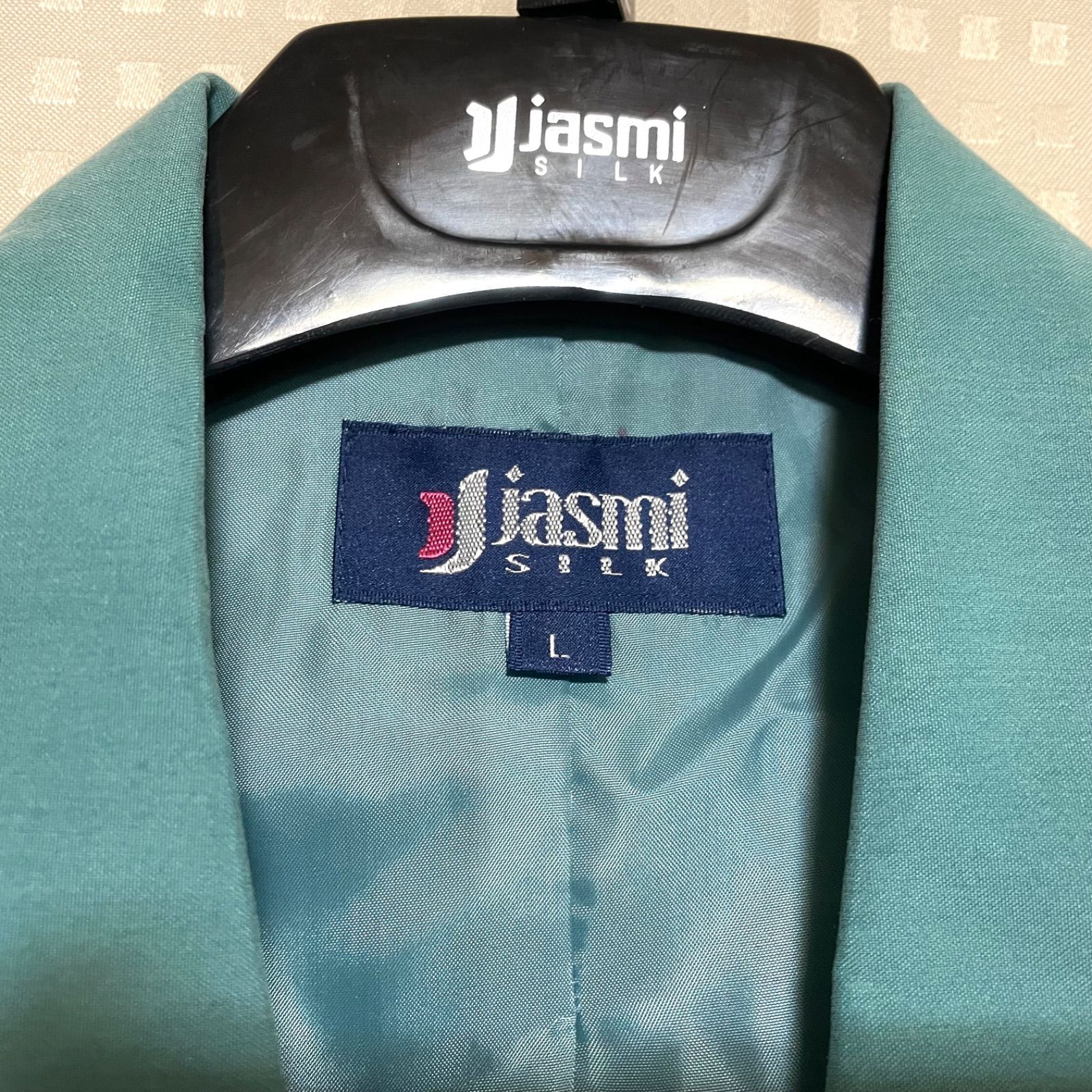 Jasmi SILK 100% ダブルブレストジャケット レディース サイズＬ モス