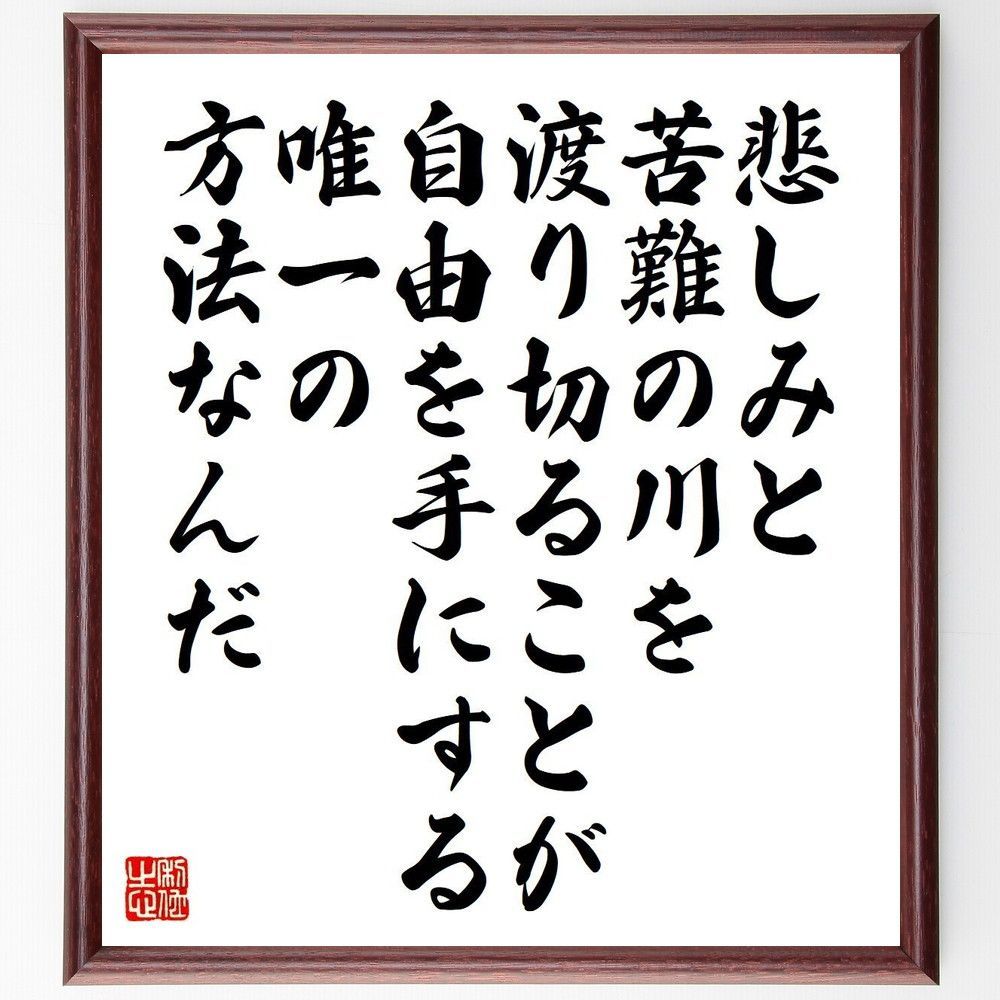 名言「悲しみと苦難の川を渡り切ることが、自由を手にする唯一の方法なんだ」手書き書道色紙額／受注後の毛筆直筆（V6285）