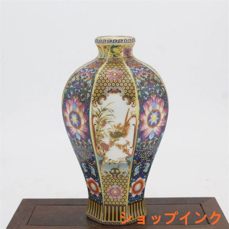 琺瑯彩花鳥八方梅瓶 景徳鎮 陶磁器 装飾品 現代工芸品 美術品