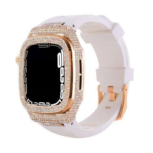 アップルウォッチバンド Apple Watchバンド ラグジュアリーメタルバンド ローズゴールド×ホワイトベルト 44mm|45mm対応 BELTIES