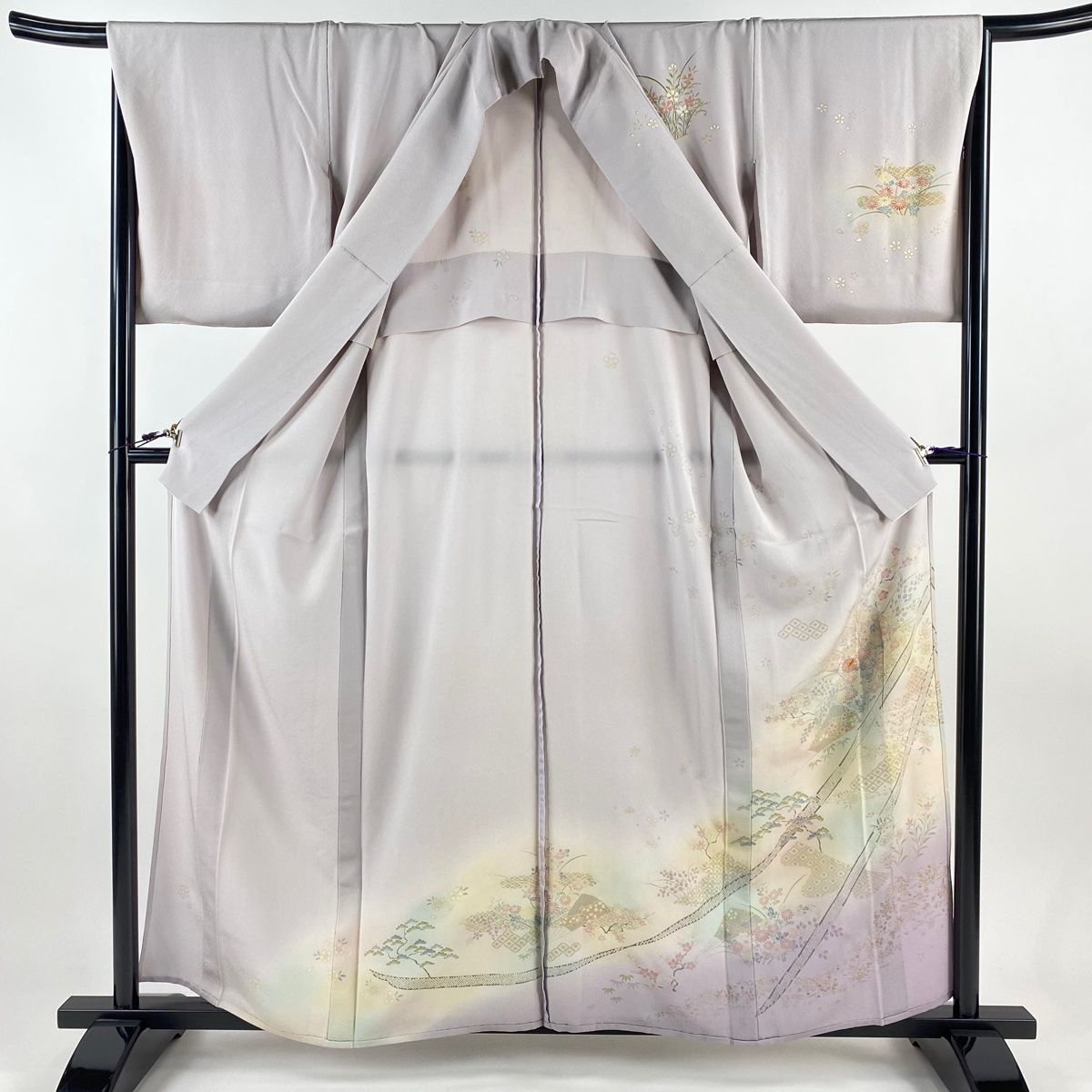 単衣　撒き糊　薄紫　雲取　正絹付下げ訪問着　155cm　k502 単衣撒き糊薄紫雲取正絹付下げ訪問着155cmk502