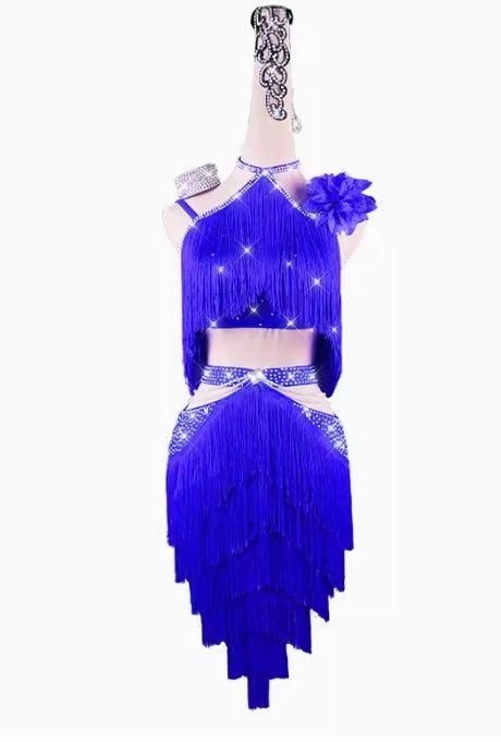 社交ダンスドレス ラテンドレス 競技 デモ用 ロイヤルブルー オーダーメイド