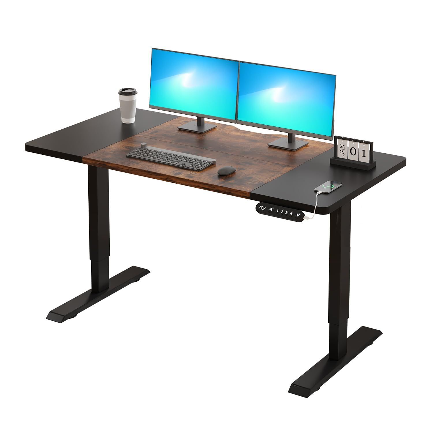 大 高さ USB充電ポート付き メモリー機能付き 69-115CM 高さ調節 オフィスワークテーブル スタンディングデスク パソコンラック 140CM×60CM brown 電動昇降式机 昇降式 デスク bilbil