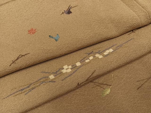 平和屋着物●上質な小紋 刺繍 吹き寄せ花文 金糸 正絹 AABC6849ph