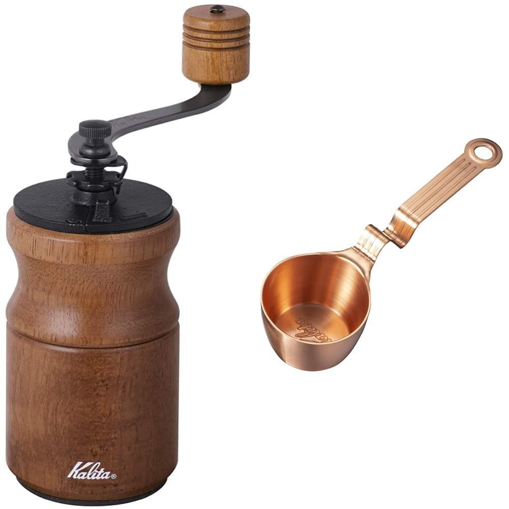 数量 カリタ Kalita コーヒーミル 木製 手挽き 手動 ブラウン KH-10 BR 42169 アンティーク コーヒーグラインダー 小型 アウトドア キャンプ 挽き目調整 フタ付き