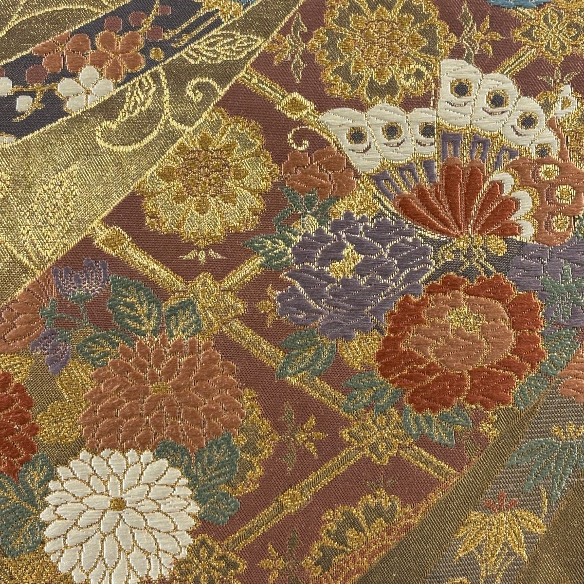 袋帯 美品 秀品 華文 花鳥 金糸 箔 金色 六通 正絹 【中古
