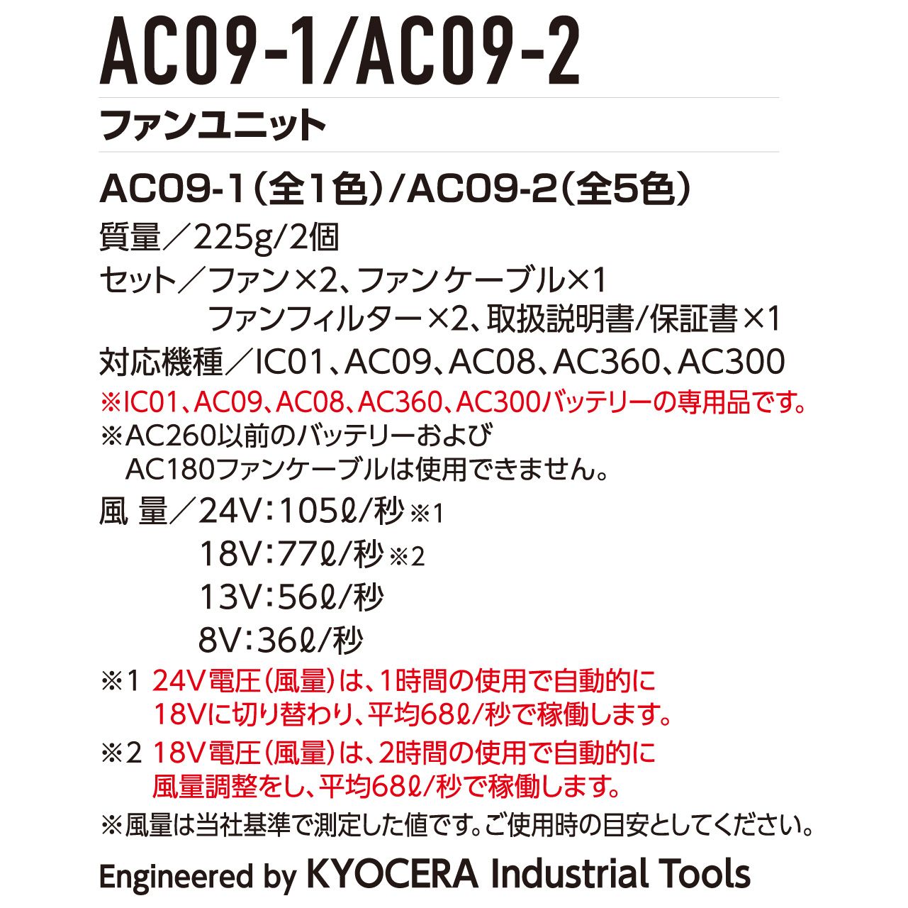 AC09-1 空調ウェア用ファン＆バッテリーセット