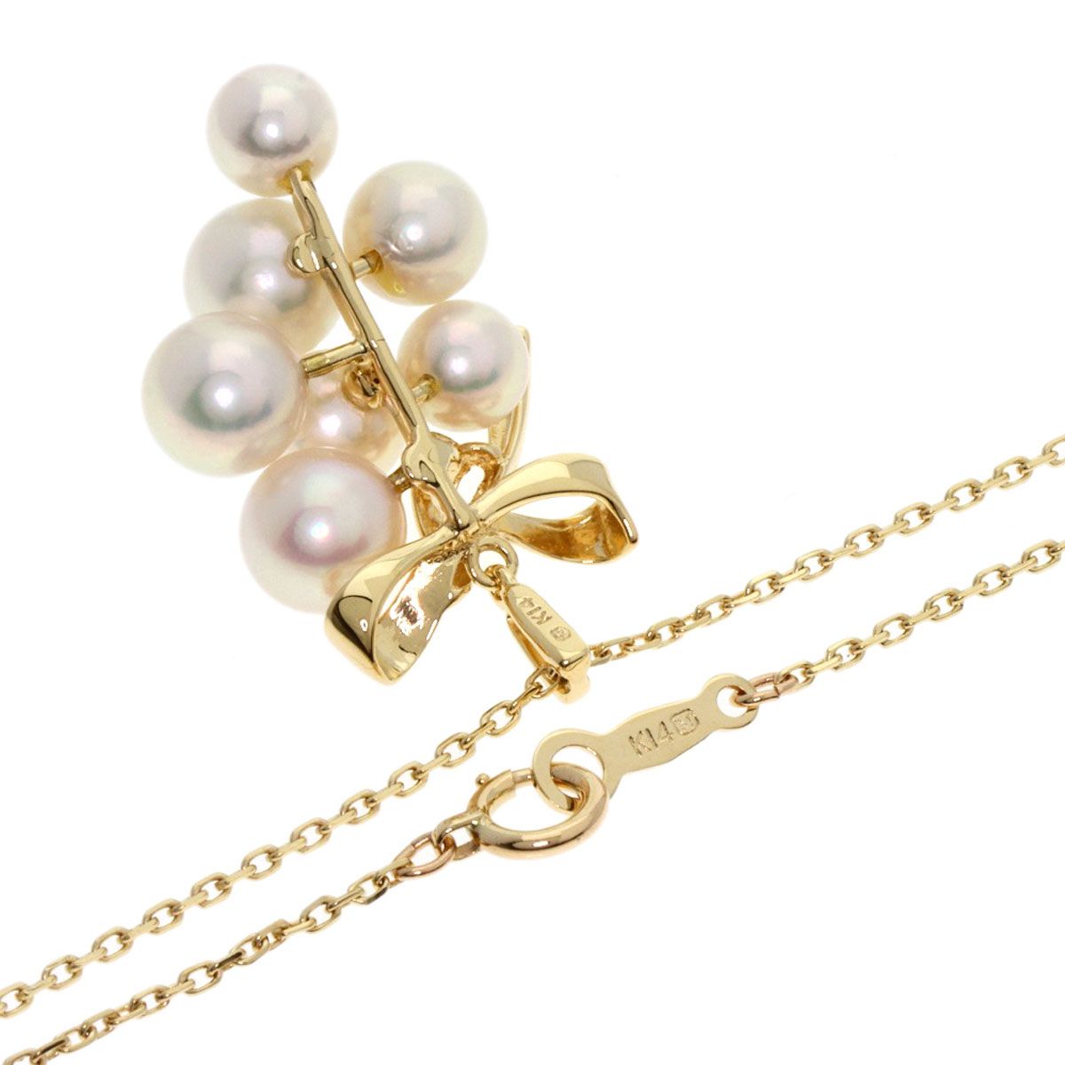 MIKIMOTO ミキモト リボンモチーフ パール 真珠 ネックレス K14YG 