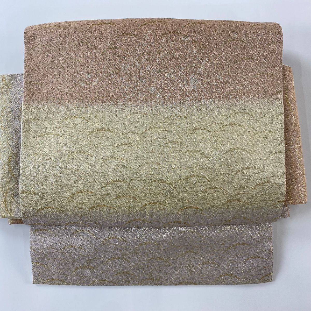 付け帯 秀品 作り帯 やまと 雪芝 段縞 金銀糸 ベージュ 正絹