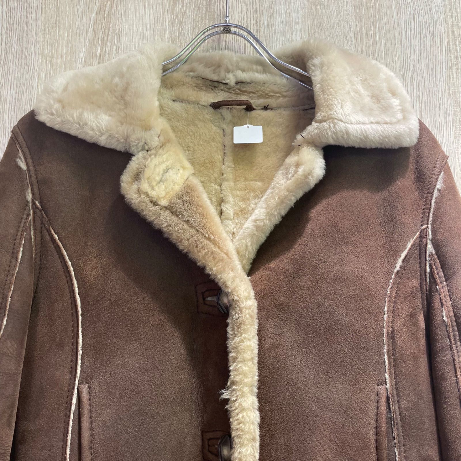 POLLINI ポリーニ イタリア製 ムートンジャケット 本革 ブラウン×ベージュ G0030