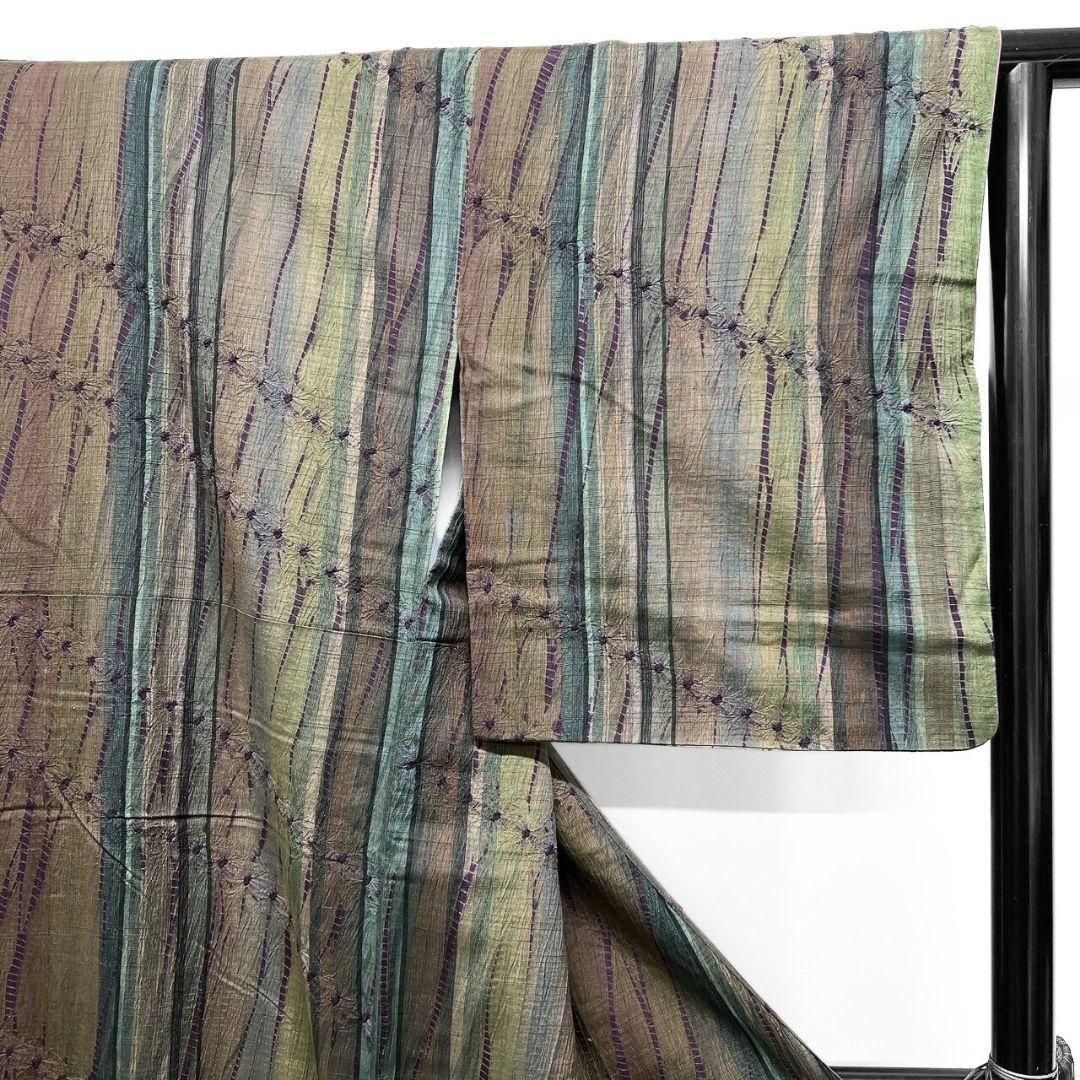 紬絞り縦縞グラデーション小紋着物 014a p