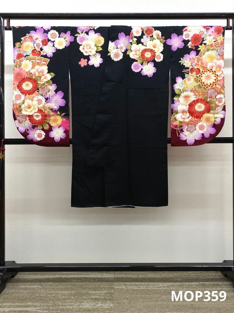 2尺袖 ポリエステル着物 金彩 紋意匠 和モダン 袴用