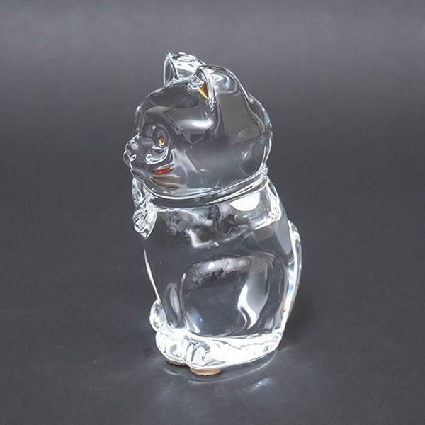 バカラ　招猫 Baccarat (バカラ) 招き猫 クリア・レッド 2体セット 底面キズ小