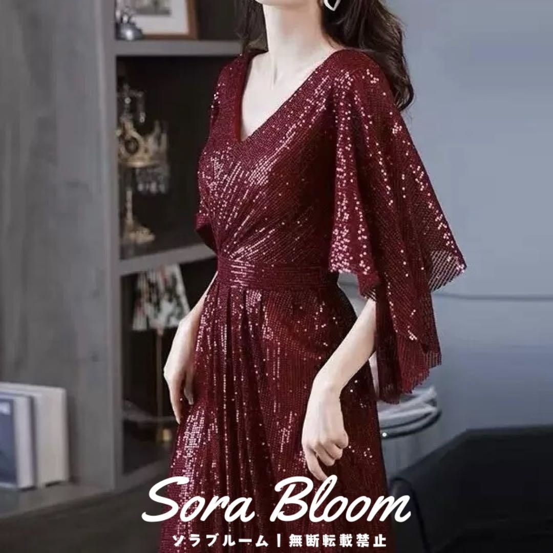 スパンコールが美しい シンプルオシャレなVネックドレス 新品・未使用】スパンコールが美しい シンプルオシャレなVネック
