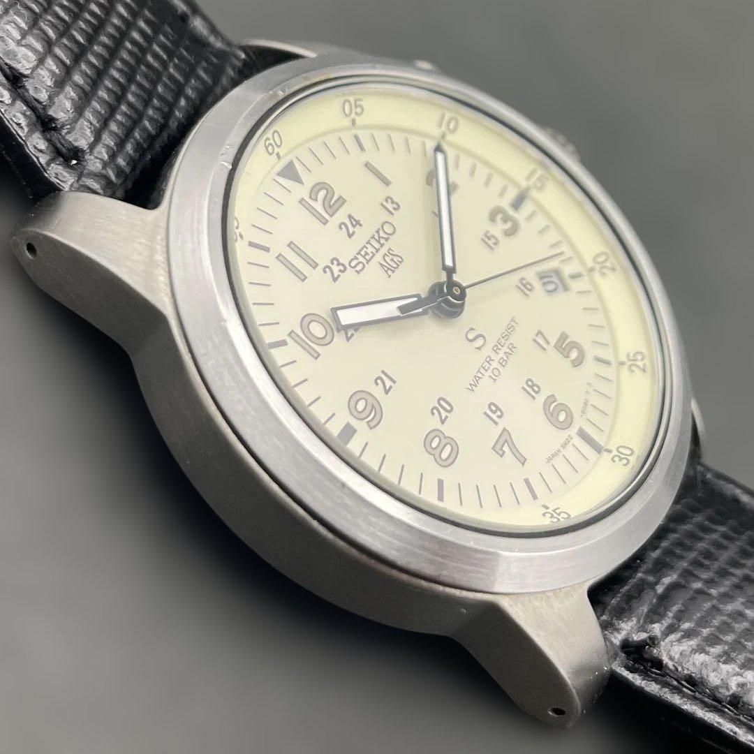 完動【二次電池新品】SEIKO 「S」サス AGS 5M22-6C20 黒文字盤 電池新品完動 SEIKO SUS サス AGS 5M22-6C20 パール文字盤