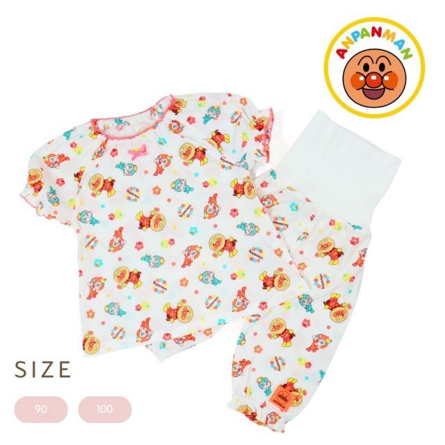 人気，セール 新入荷　夏物 アンパンマン 天竺 総柄前開き 半袖パジャマ Anpanman パジャマ