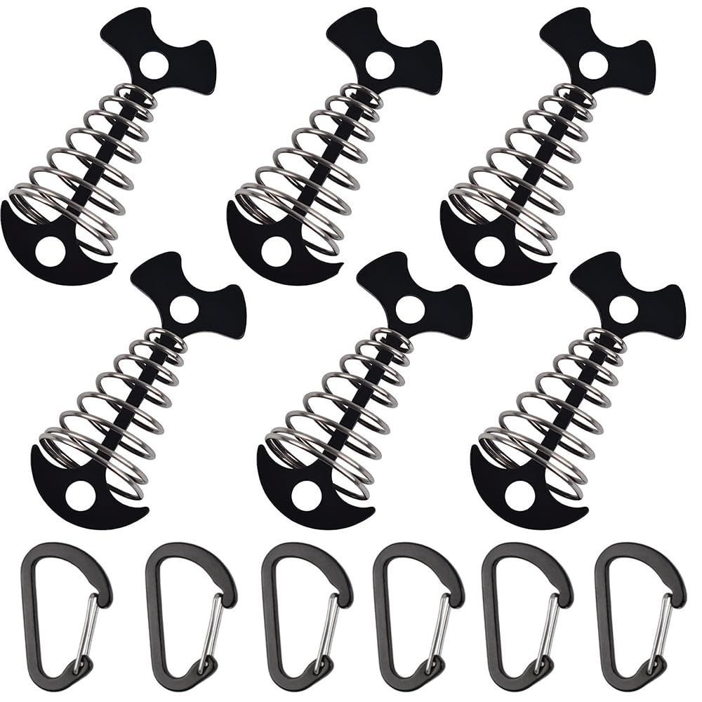 自在金具 カラビナ付き 調節 なフィッシュボーン 魚骨ペグ 留め具 アルミ製 簡単設置 キャンプ用テント 携帯便利 キャンプ アウトドア ペグ ウッドデッキ ハイキング用 アンカーペグ 6本セット