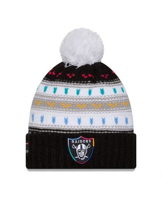 送料無料 ニューエラ レディース 帽子 アクセサリー Women s Black Las Vegas Raiders 2025 NFL Crucial Catch Cuffed Knit with Pom Hat Black