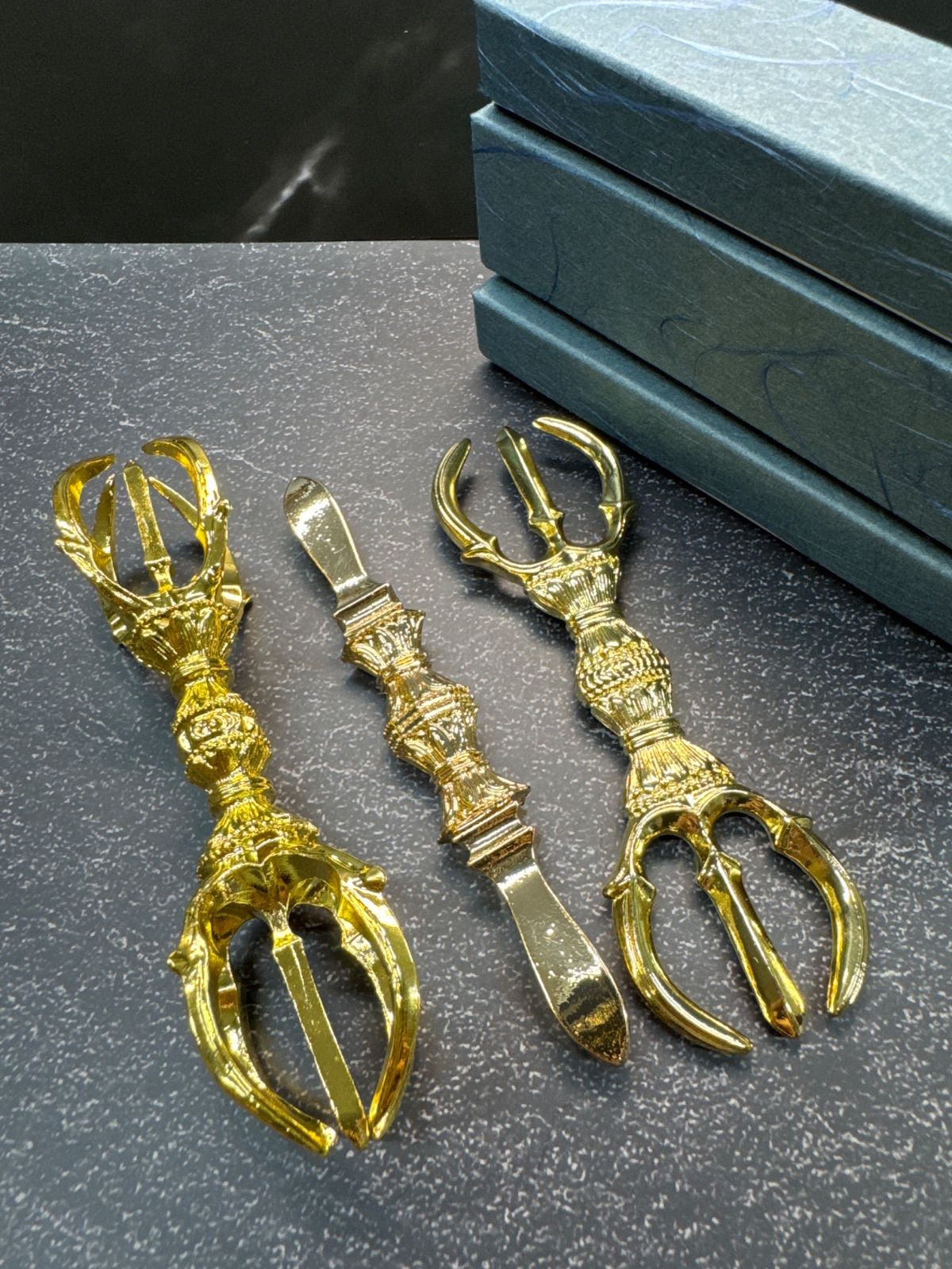 密教法具 三点セット 大 五鈷杵 三鈷杵 独鈷杵 箱入 金剛杵 約11㎝ 三