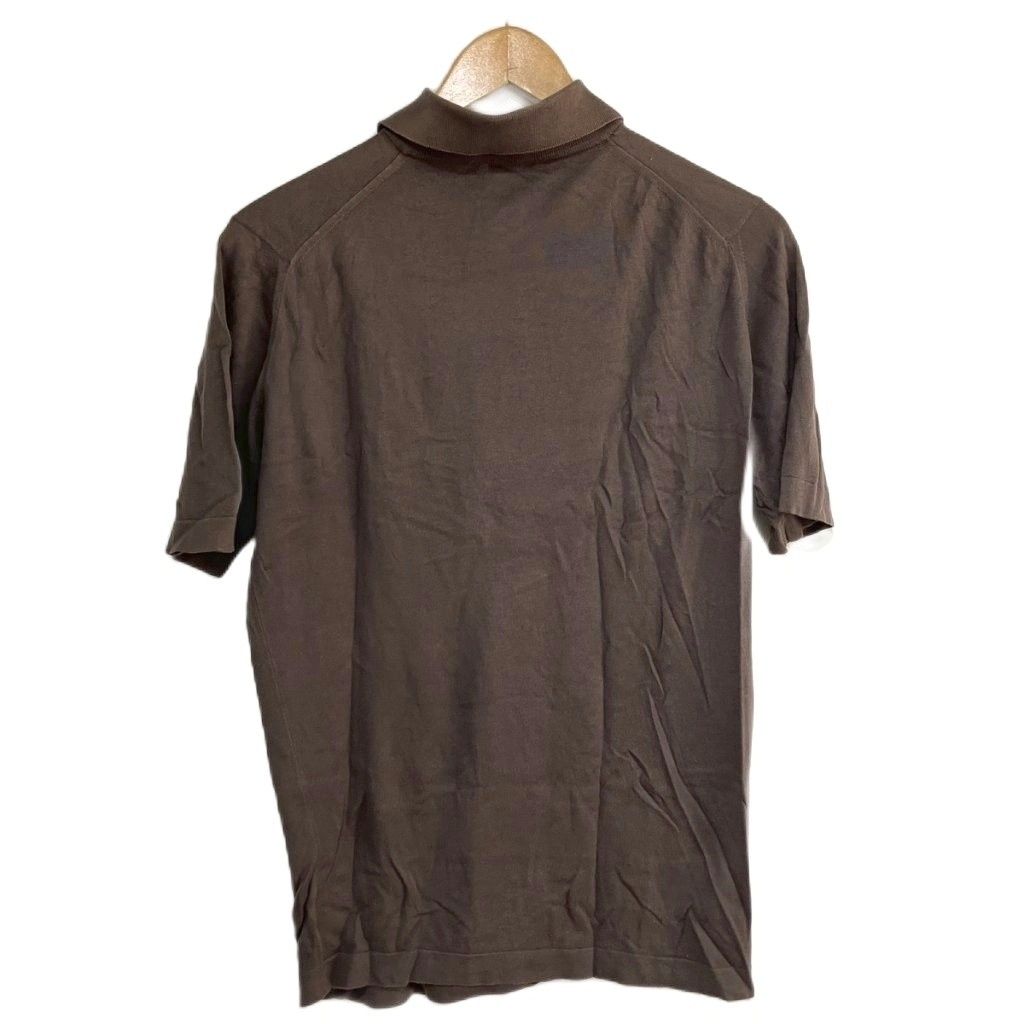 ジョンスメドレー JOHN SMEDLEY ニット ポロシャツ カットソー 半袖 英国製 S 茶 ブラウン 09735