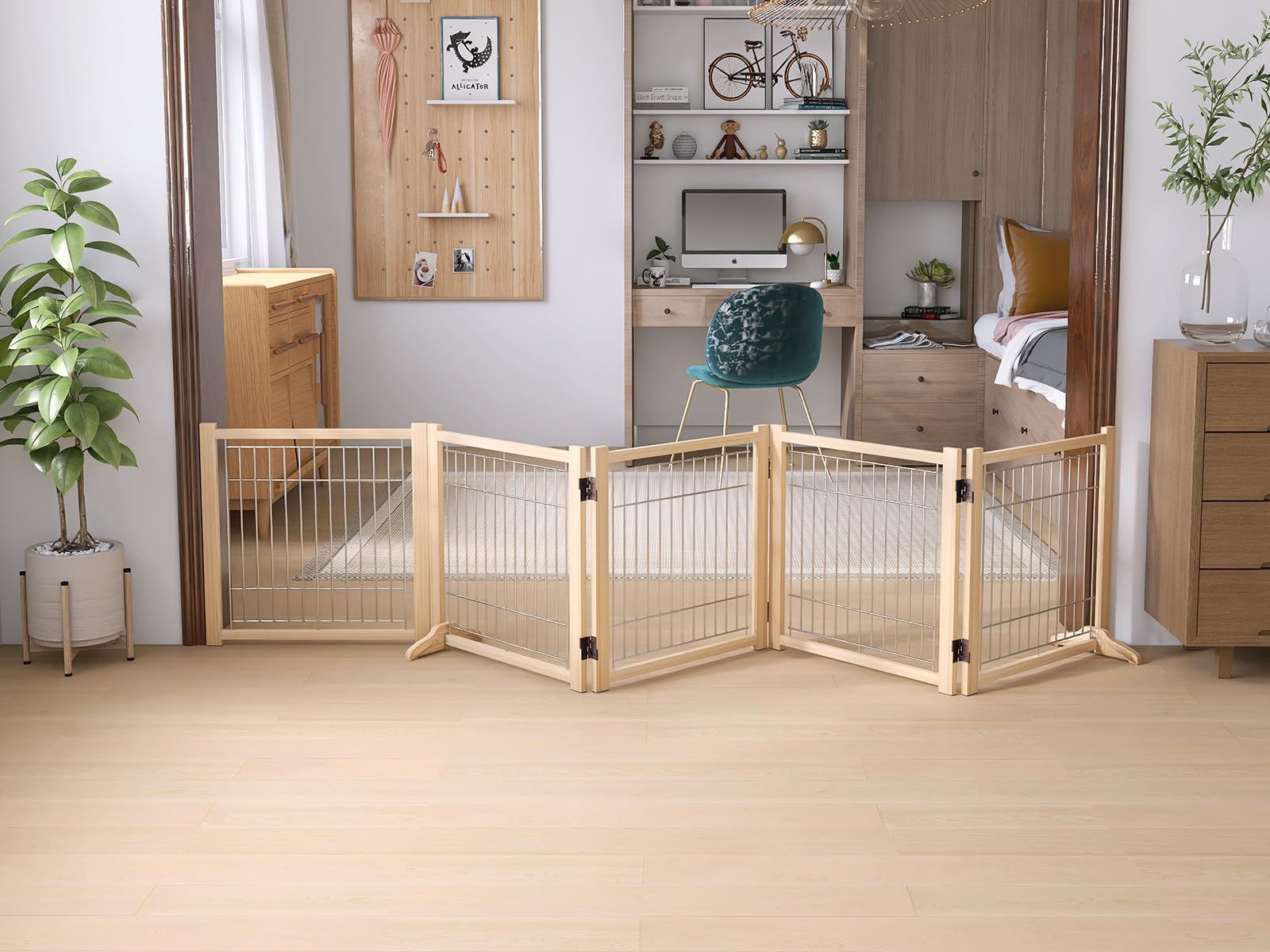 安全柵 柵 小型犬 ペット 室内 中型犬 フェンス 脱走防止 犬 ガード 犬 飛び出し防止 置くだけ 多頭飼い ペットゲート ペットガード 高さ58cm 長さ290cm 5つのパネル ペットフェンス