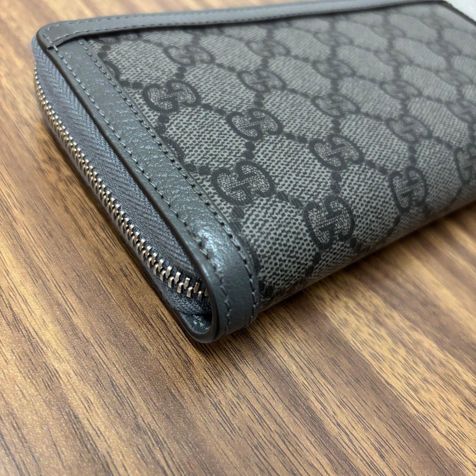 ◎【保管品】GUCCI グッチ GG 財布 長財布 レザー グレー ジップ