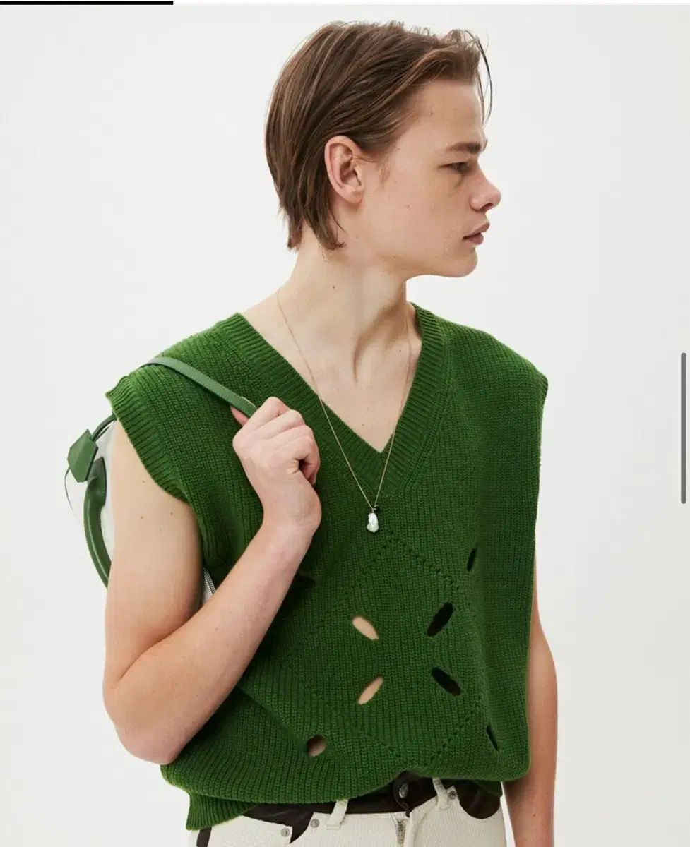 MOONSUN ムーンサン Argyle Hole knit vest Forest
