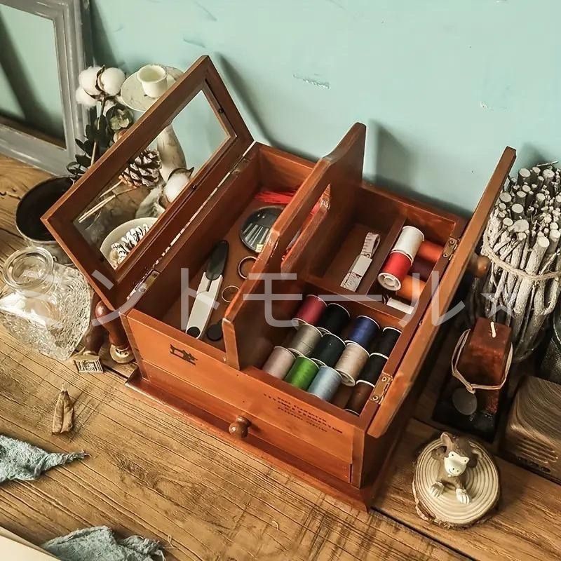 木製 ソーイングボックス 裁縫箱 収納箱 薬箱 裁縫道具 針箱 手芸道具